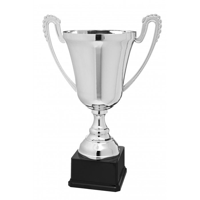 LARGE SILVER METAL HANDLED TROPHY CUP - 15"